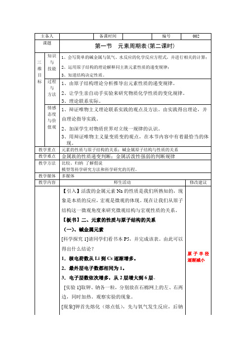 化学：1.1《元素周期表2》教案(人教版必修2)