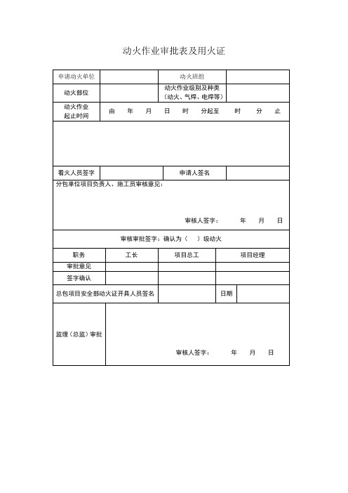 动火作业审批表及用火证