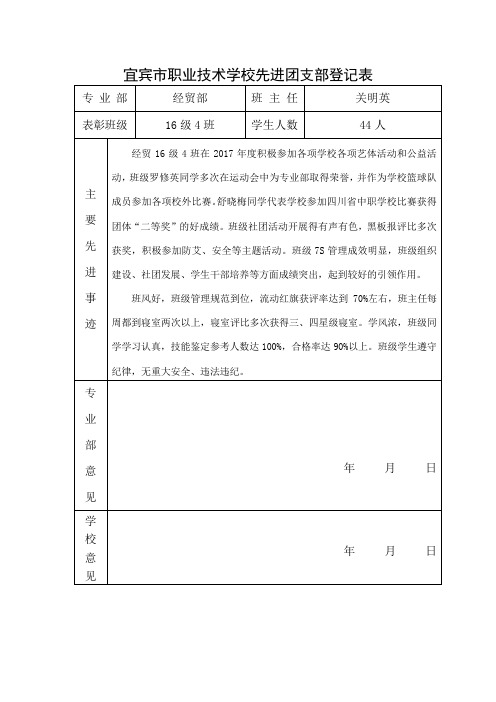 16.4优秀班集体评比表