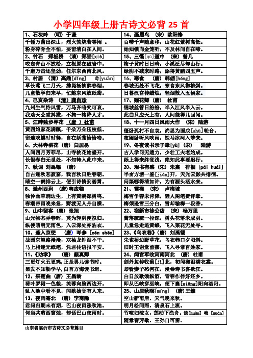 小学四年级上册古诗文必背25首