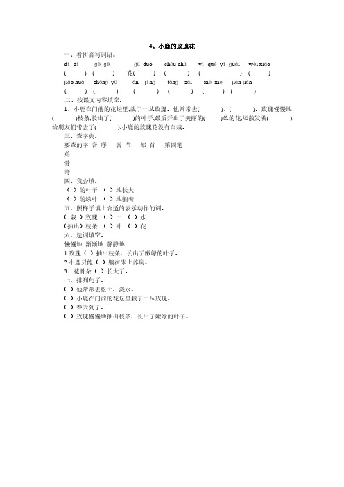 人教版二年级语文下册4、小鹿的玫瑰花同步练习题、二上语文第一单元卷