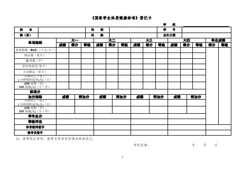 国家学生体质健康标准登记卡