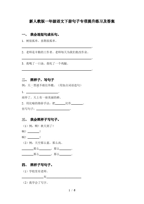 新人教版一年级语文下册句子专项提升练习及答案