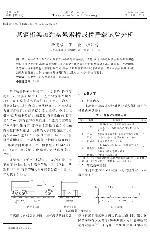 某钢桁架加劲梁悬索桥成桥静载试验分析