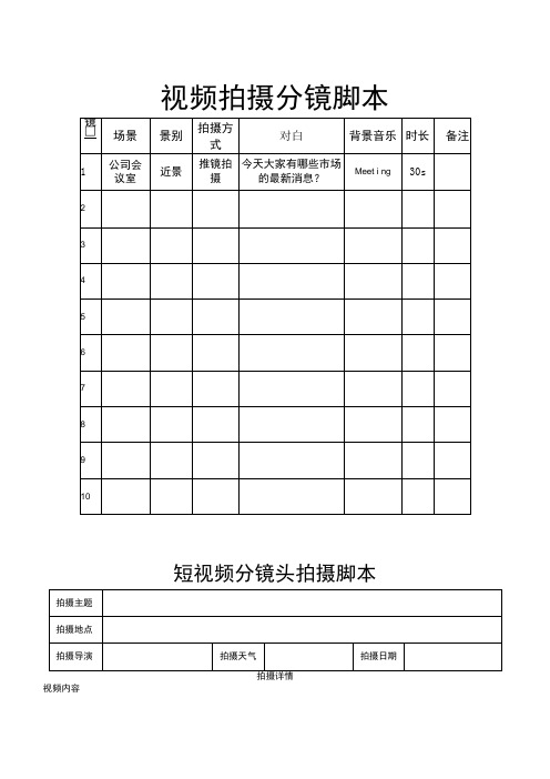 短视频拍摄分镜头脚本5篇