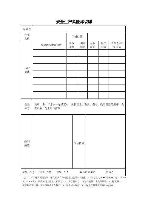 风险管控-双重预防体系安全生产风险标识牌