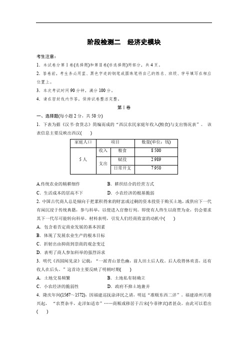 2019版高考历史全国一轮复习精选提分练含2018最新模拟题：阶段检测二 经济史模块 含答案 精品