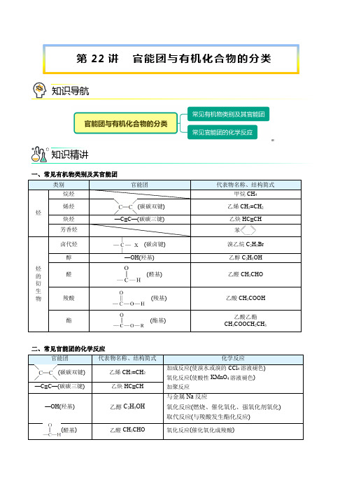 新版高中化学讲义：官能团与有机化合物的分类