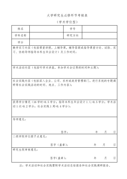 大学研究生必修环节考核表