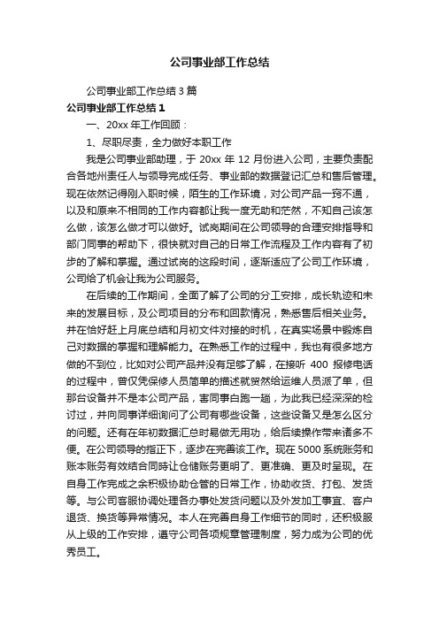 公司事业部工作总结3篇