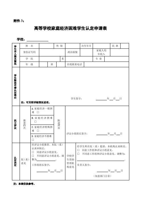 国家助学金申请表