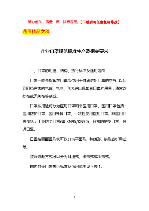 企业口罩规范标准生产及相关要求