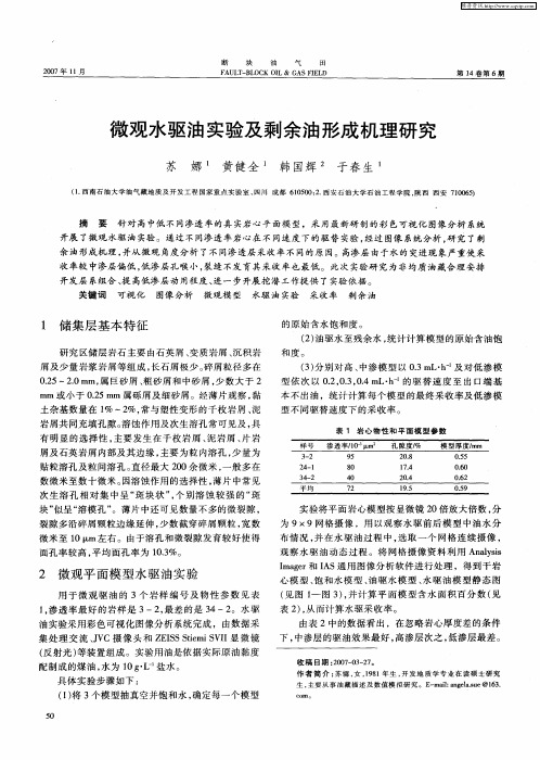 微观水驱油实验及剩余油形成机理研究