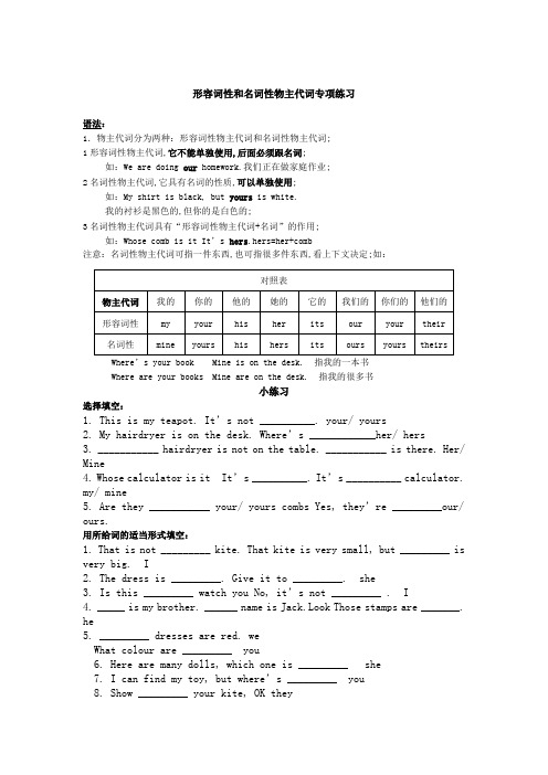 形容词性与名词性物主代词专项练习