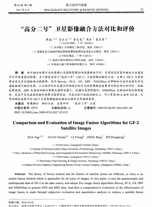 “高分二号”卫星影像融合方法对比和评价