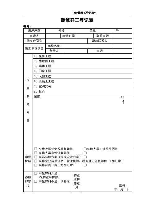 装修开工登记表