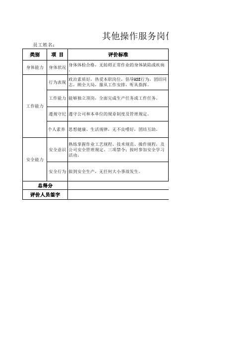 其他操作服务人员岗位员工能力评价表