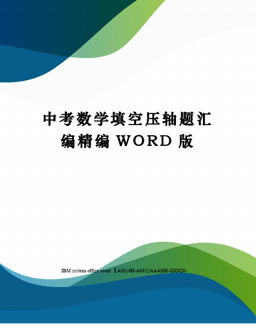 中考数学填空压轴题汇编精编WORD版