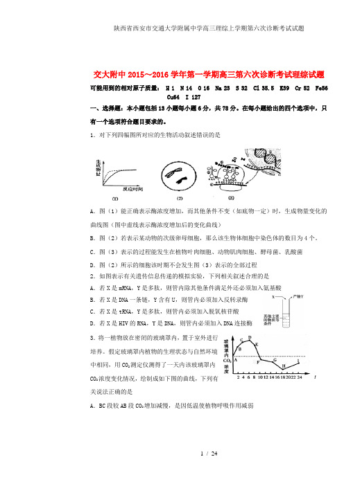 陕西省西安市交通大学附属中学高三理综上学期第六次诊断考试试题