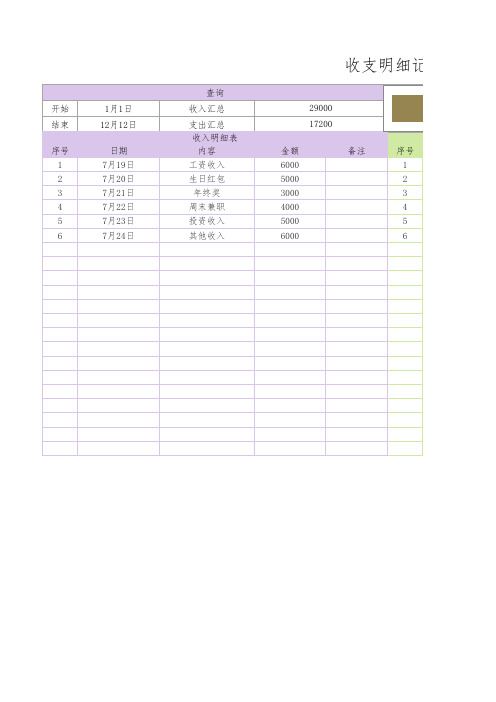 收支明细几张表(财务统计)