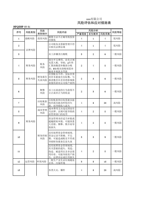 财务部风险评估和应对措施表