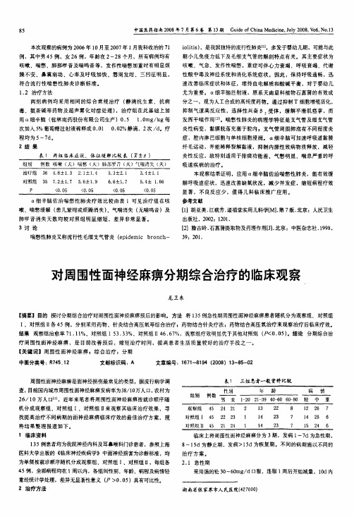 对周围性面神经麻痹分期综合治疗的临床观察