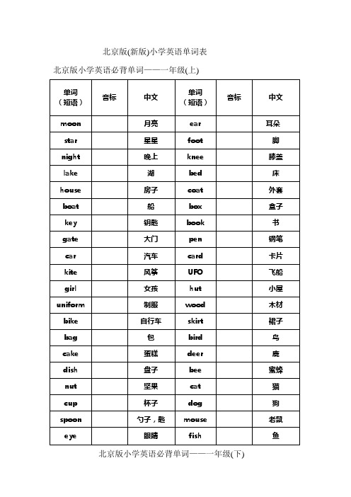 北京版英语单词表