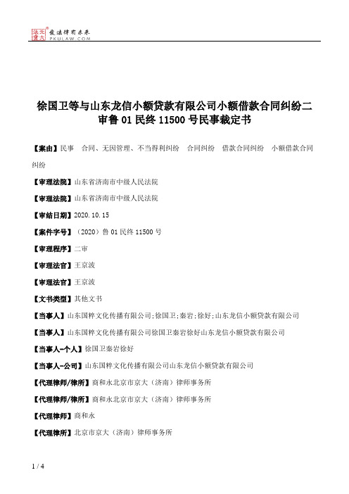 徐国卫等与山东龙信小额贷款有限公司小额借款合同纠纷二审鲁01民终11500号民事裁定书