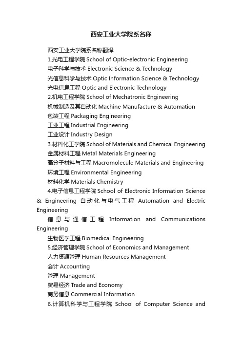 西安工业大学院系名称