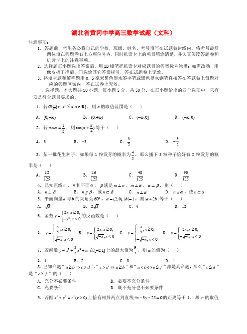 湖北省黄冈中学2013届高三数学摸底测试试题 文 新人教A版