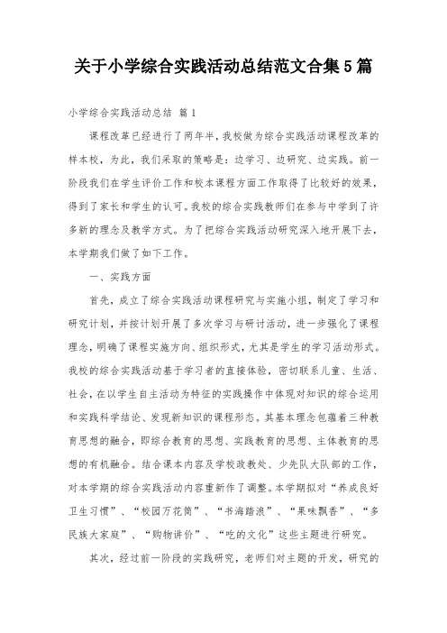 关于小学综合实践活动总结范文合集5篇