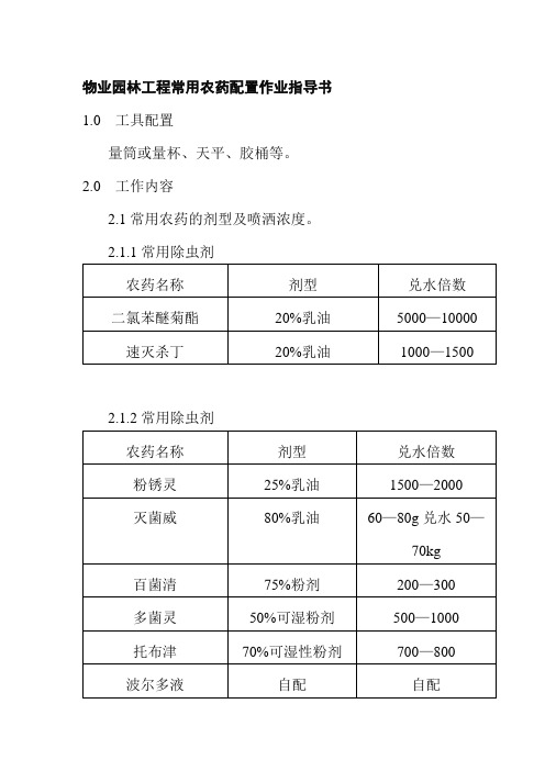 物业园林工程常用农药配置作业指导书