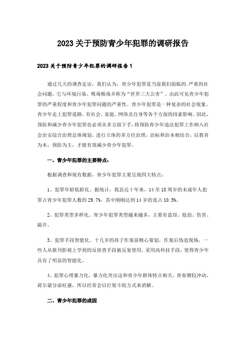 2023关于预防青少年犯罪的调研报告