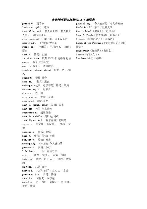 鲁教版九年级英语Unit4单词表