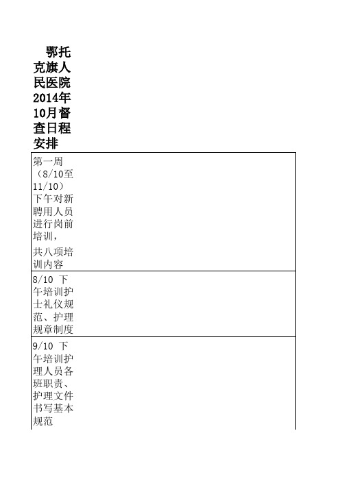 护理部十月份工作计划