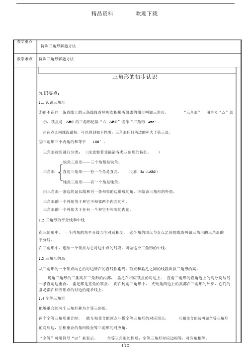 浙教版八年级数学上册第2章三角形及特殊三角形教案.doc