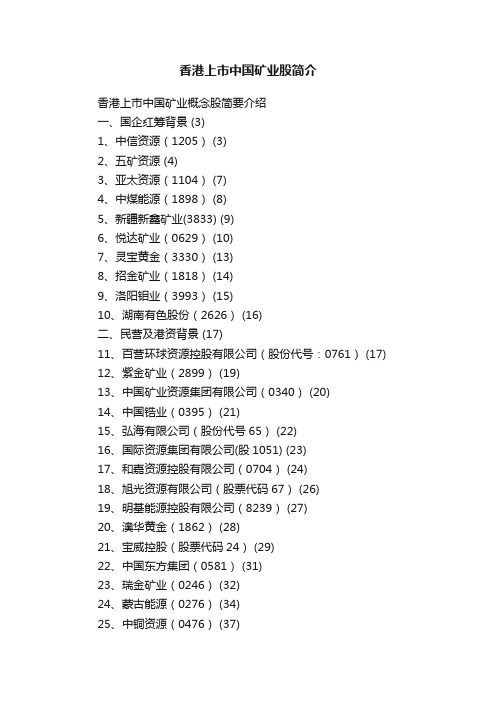 香港上市中国矿业股简介