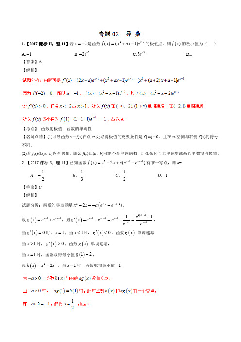 2017年高考题和高考模拟题理科数学分项版汇编专题02 导数  解析版