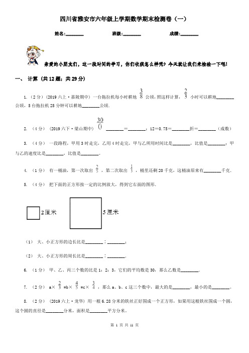 四川省雅安市六年级上学期数学期末检测卷(一)