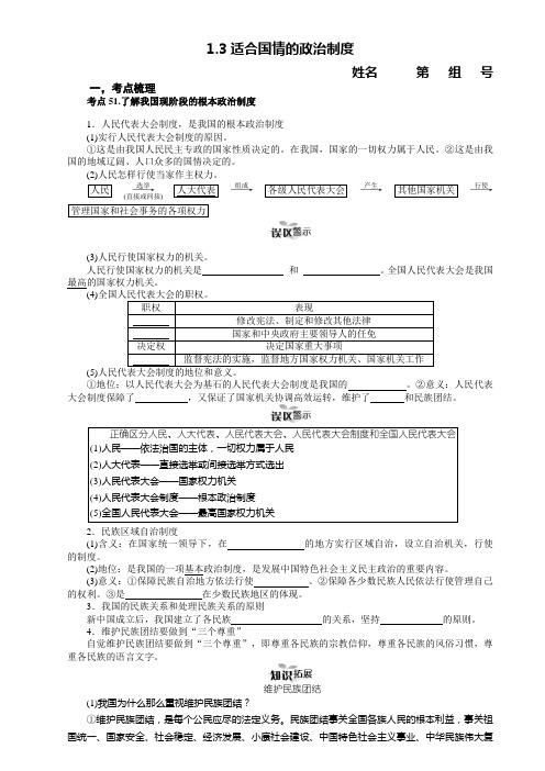 2014粤教思品九年级1.3适合国情的政治制度复习