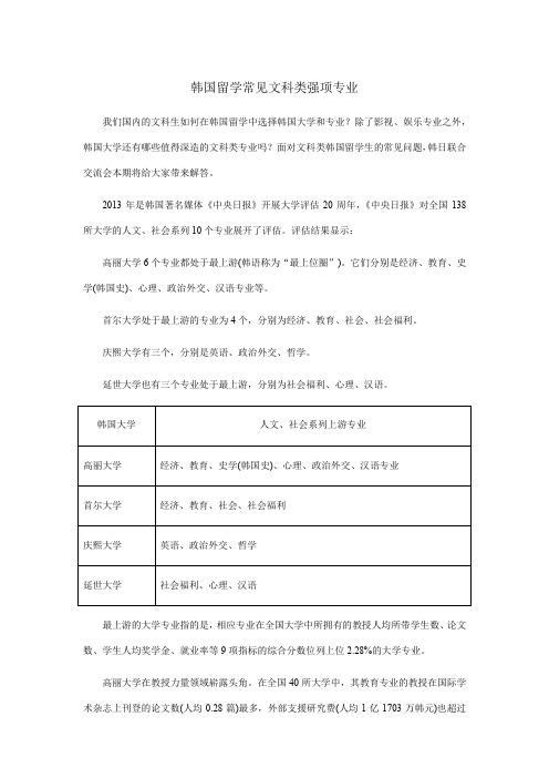 韩国留学常见文科类强项专业