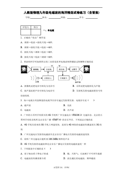 人教版物理九年级电磁波的海洋精选试卷练习(含答案)2