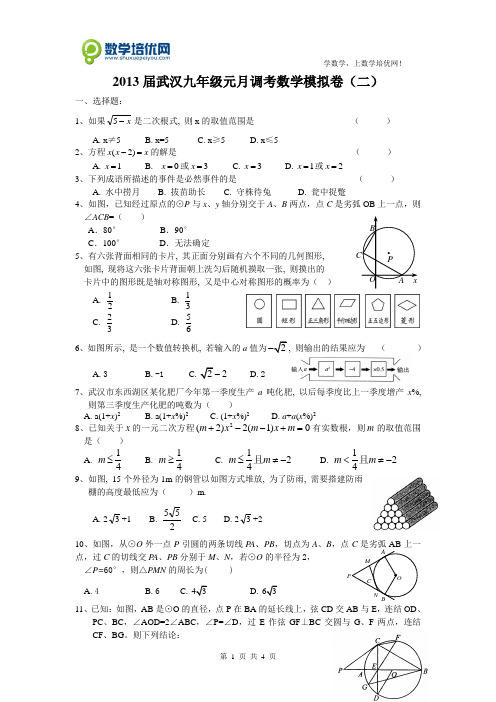 2013届武汉九年级元月调考数学模拟卷(二)