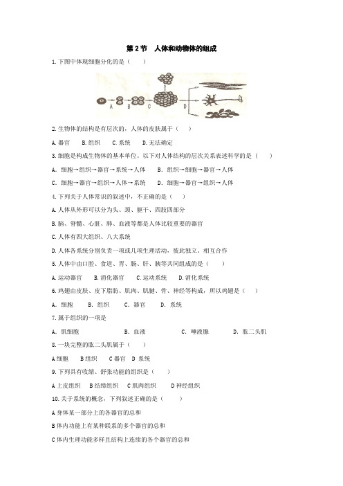 七年级生物人体和动物体的组成同步练习题及答案