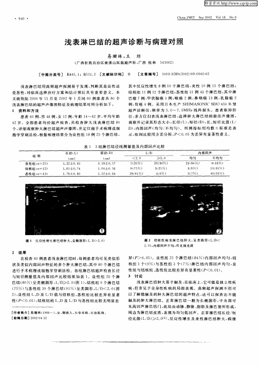 浅表淋巴结的超声诊断与病理对照