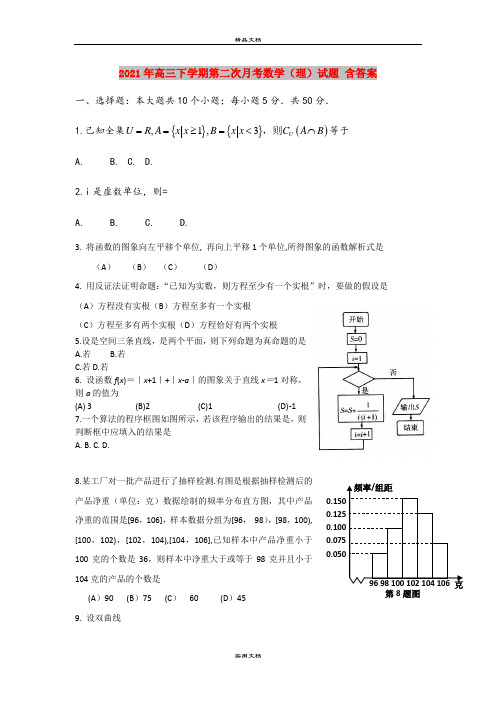 2021年高三下学期第二次月考数学(理)试题 含答案