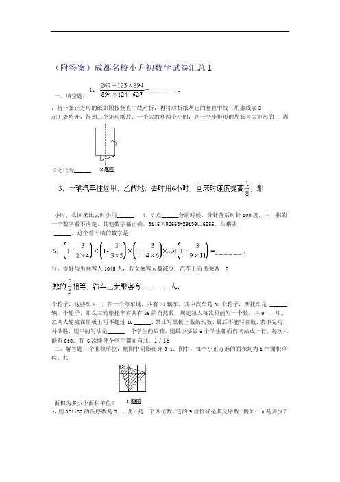 成都名校小升初数学试题汇总套含答案