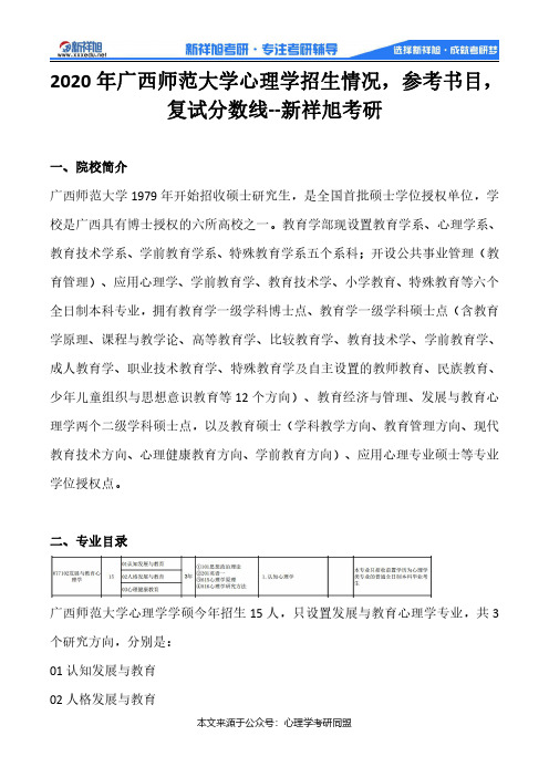 2020年广西师范大学心理学招生情况,参考书目,复试分数线--新祥旭考研