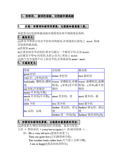 形容词、副词的原级、比较级、最高级的用法