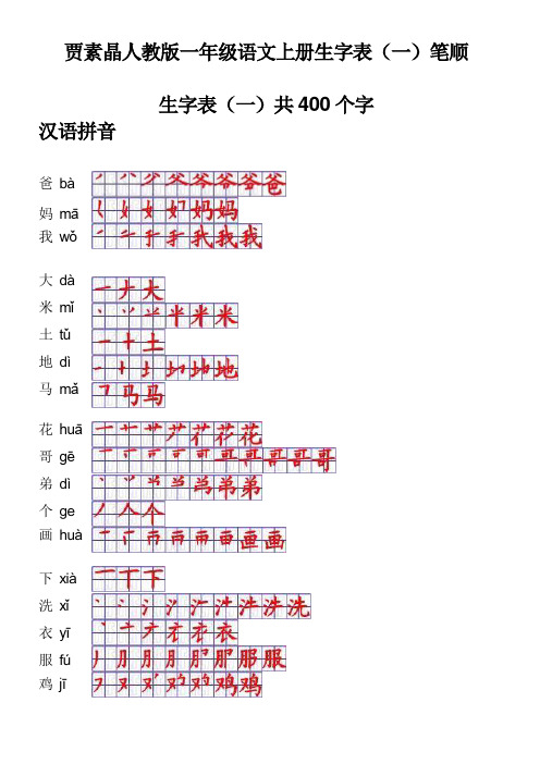 人教版一年级语文上册生字表笔顺表(Word)格式